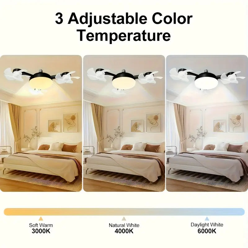 Modern LED Ceiling Fan Light with 4 Small Blades 3 Speeds, 3000K 6000K Adjustable