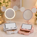 LED Mickey Ear Makeup Mirror with Jewelry Organizer & Storage Drawer