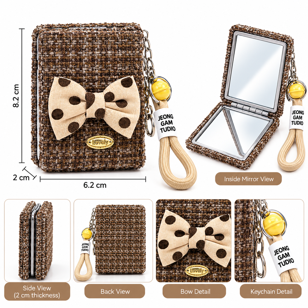 Elegant Bow Compact Mirror Keychain with Wrist Strap