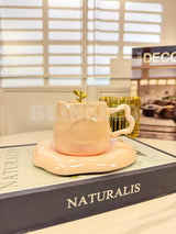Luxury Melted Style Ceramic Coffee Cup & Saucer Set with Gold Spoon Minimal Aesthetic Mug