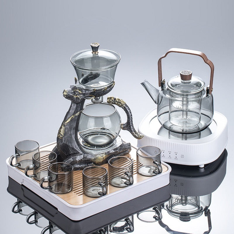 Magnetic Fawn Glass Teapot Gift Set Automatic Lazy Tea Canister with Tray Cup & Teapot Ideal for Tea Lovers & Home Decor