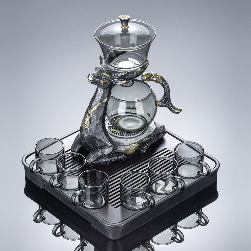 Magnetic Fawn Glass Teapot Gift Set Automatic Lazy Tea Canister with Tray Cup & Teapot Ideal for Tea Lovers & Home Decor