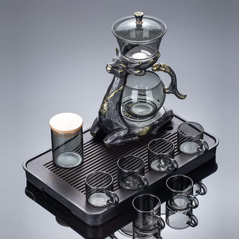 Magnetic Fawn Glass Teapot Gift Set Automatic Lazy Tea Canister with Tray Cup & Teapot Ideal for Tea Lovers & Home Decor