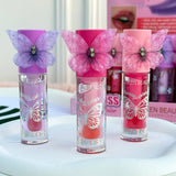 Butterfly Flower Lip Gloss Moisturizing Glossy Lip Tint with Elegant Floral Cap