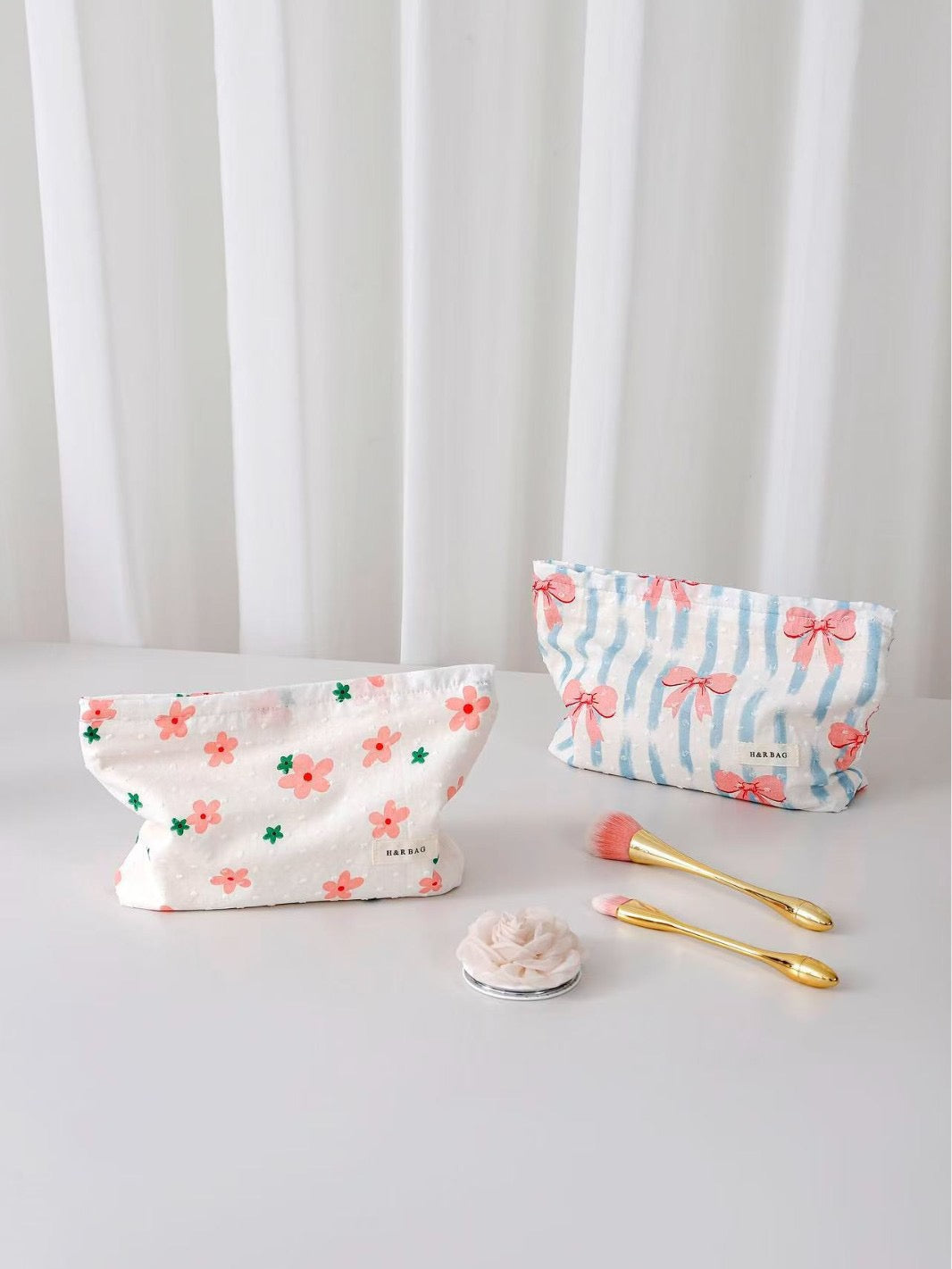 INS Floral Bowknot Cosmetic Bag Travel Clutch & Menstrual Storage Pouch for Women