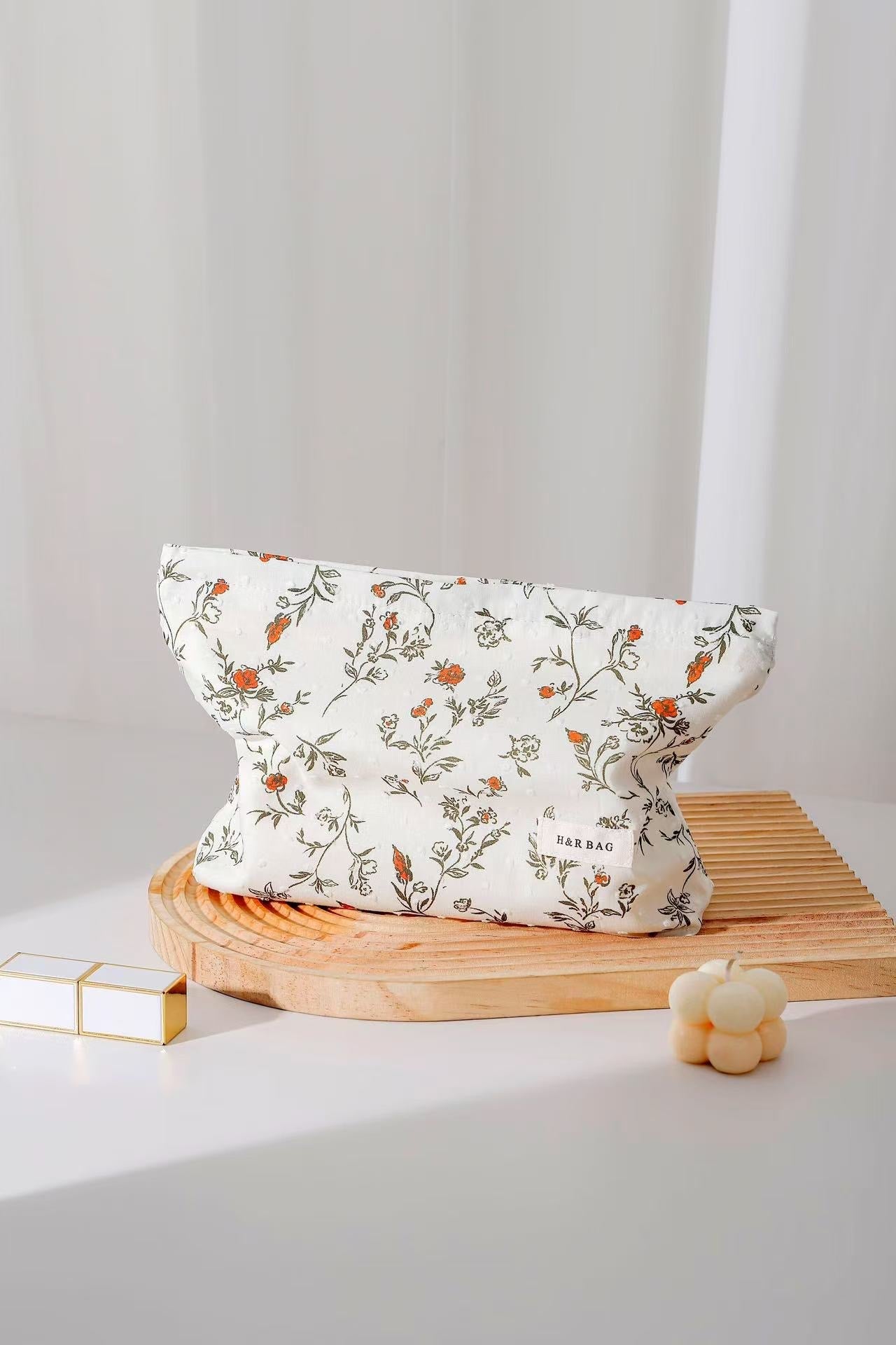 INS Floral Bowknot Cosmetic Bag Travel Clutch & Menstrual Storage Pouch for Women