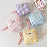 Korean Plaid Bow Cosmetic Storage Bag Simple Square Portable Change Pouch