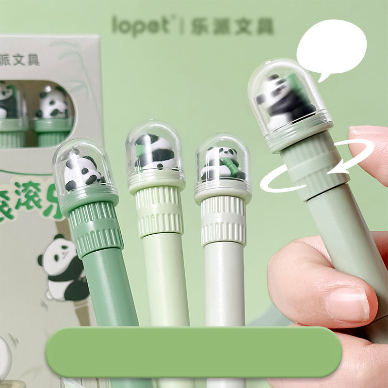Kawaii Panda Rotating Dome Gel Pen 0.5mm Black Ink Cute Bamboo Spinner Pen
