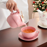 Heart Print Teapot & Cup Set With Saucer Ceramic Tea For One Gift Set