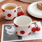 Cherry Handle Ceramic Mug Red Polka Dot Coffee Cup Cute Aesthetic Breakfast Mug for Tea & Latte SparkelsSparkels