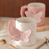 3D Butterfly Ceramic MugCute Aesthetic Coffee & Tea Cup Handmade Relief Butterfly Design Pink & Ivory Gift Mug SparkelsSparkels