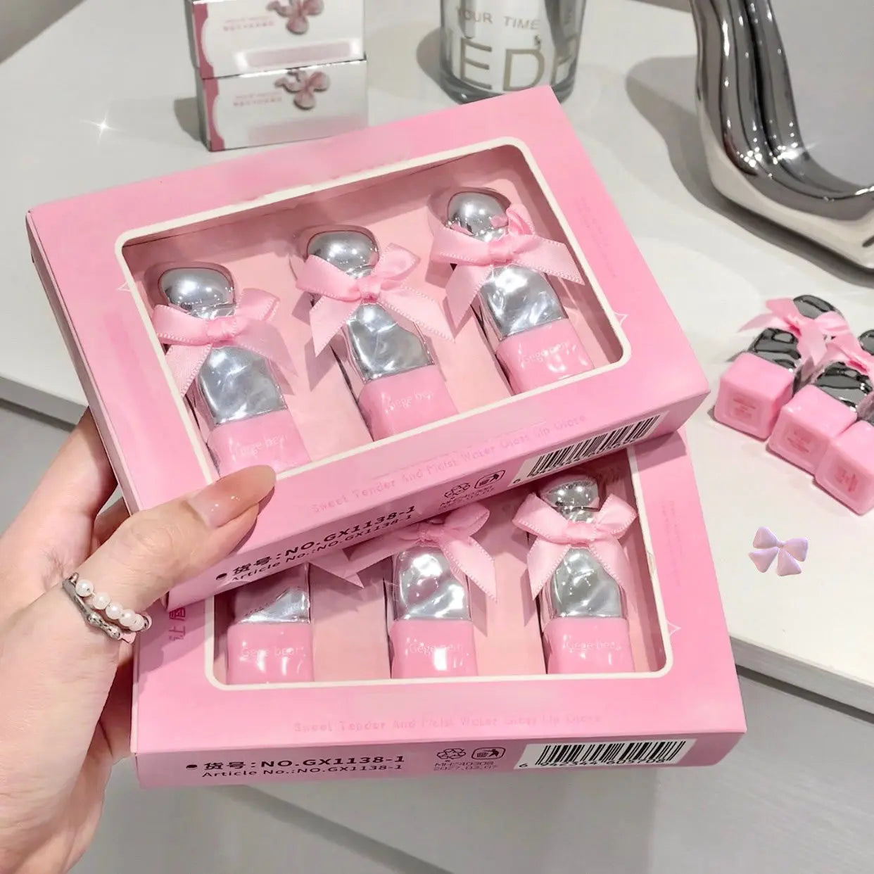 Cute Bow Lip Gloss Set Sweet Hydrating Shine Tint Long Lasting Moisturizing Lip Glaze SparkelsSparkels