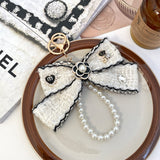 Luxury Tweed Bow Pearl Keychain SparkelsSparkels