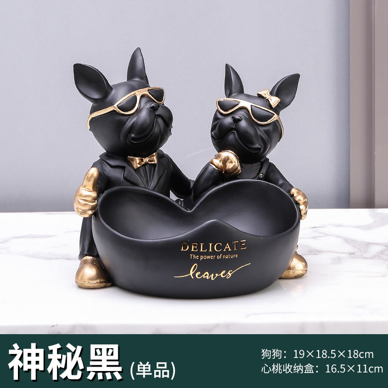 Luxury Bulldog Couple Decorative BowlResin Dog Statue Storage Tray Jewelry Keys & Candy Holder Home Decor SparkelsSparkels