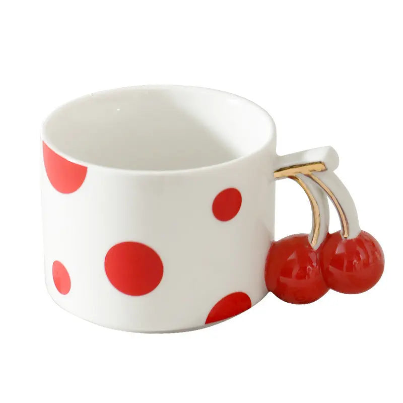 Cherry Handle Ceramic Mug Red Polka Dot Coffee Cup Cute Aesthetic Breakfast Mug for Tea & Latte SparkelsSparkels