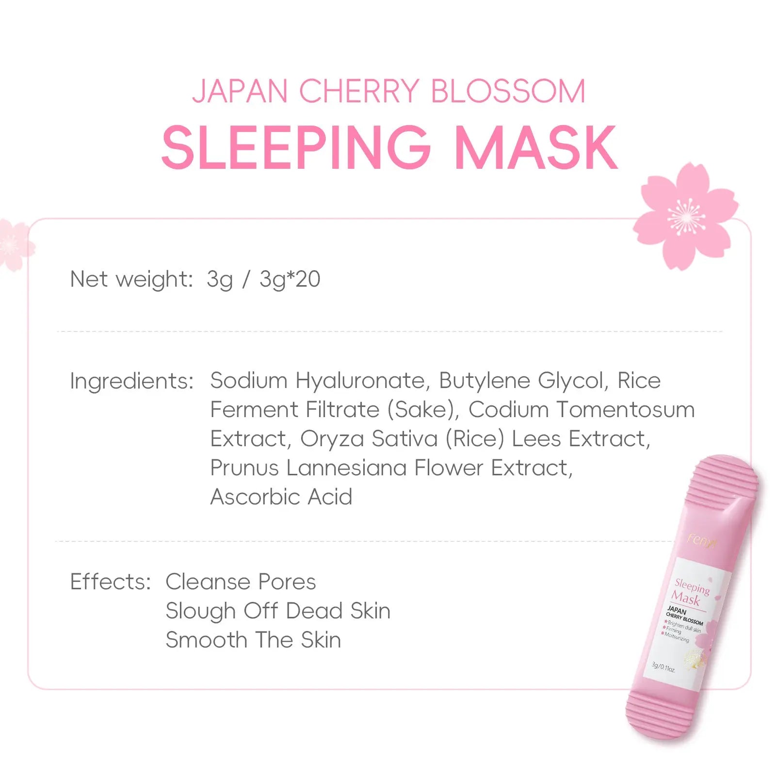 20ps Cherry Blossom Sleeping Mask Brightening, Firming & Moisturizing Night Gel (3g x 20 Sachets) SparkelsSparkels