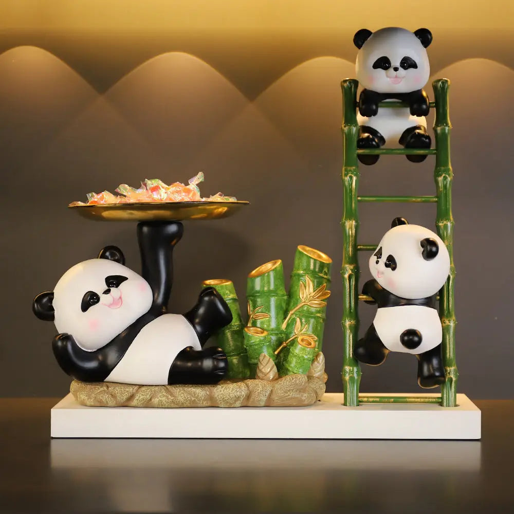 Cute Panda Family Decorative Storage Tray & Candy Holder Resin Home Decor Organizer for Living Room, Entryway & Office