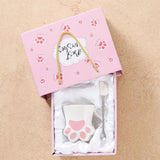 Cute Cat Paw Ceramic Mug with Heart Handle & Star Spoon Kawaii Coffee & Milk Cup Gift SparkelsSparkels