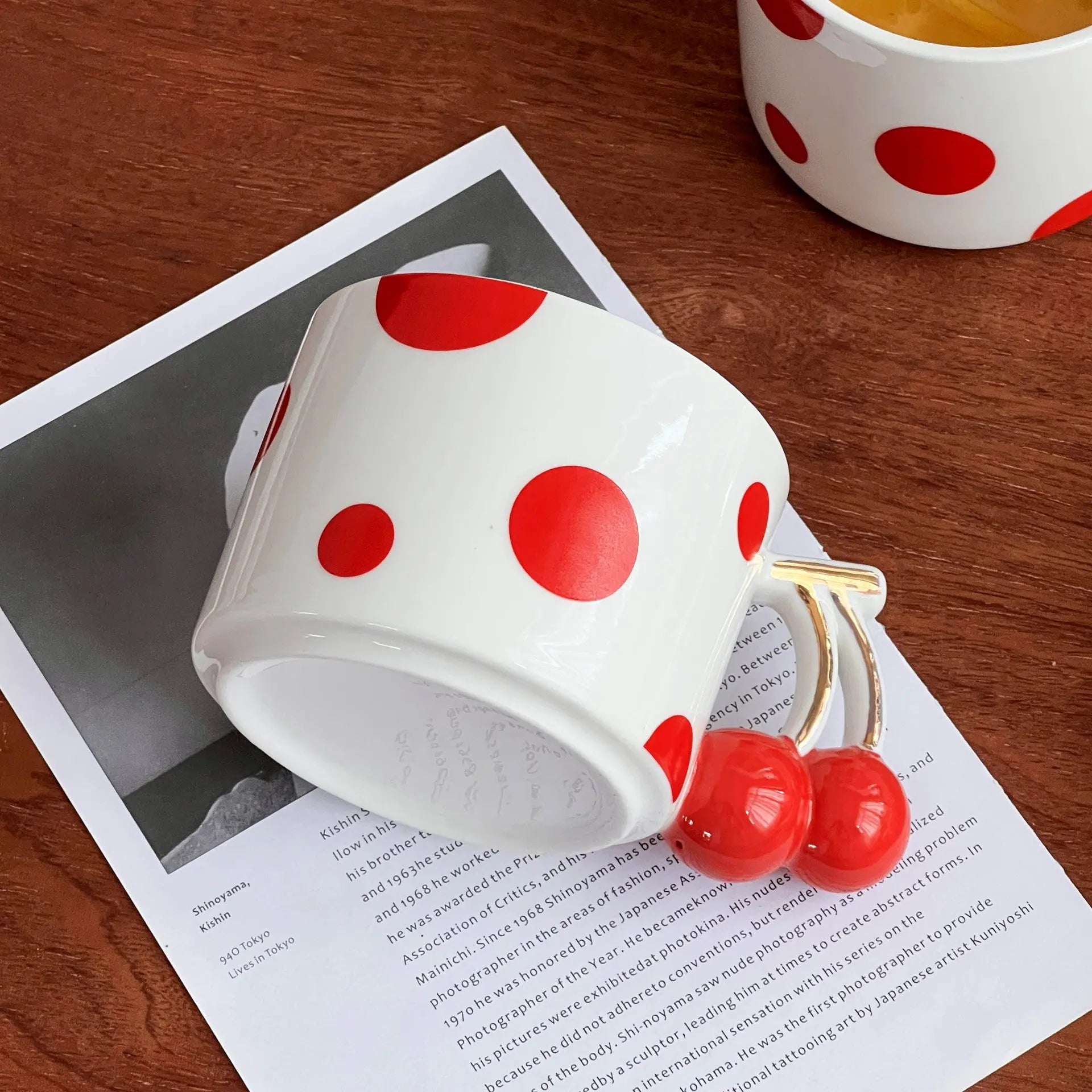 Cherry Handle Ceramic Mug Red Polka Dot Coffee Cup Cute Aesthetic Breakfast Mug for Tea & Latte SparkelsSparkels