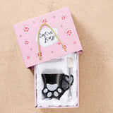 Cute Cat Paw Ceramic Mug with Heart Handle & Star Spoon Kawaii Coffee & Milk Cup Gift SparkelsSparkels