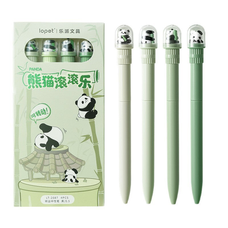 Kawaii Panda Rotating Dome Gel Pen 0.5mm Black Ink Cute Bamboo Spinner Pen