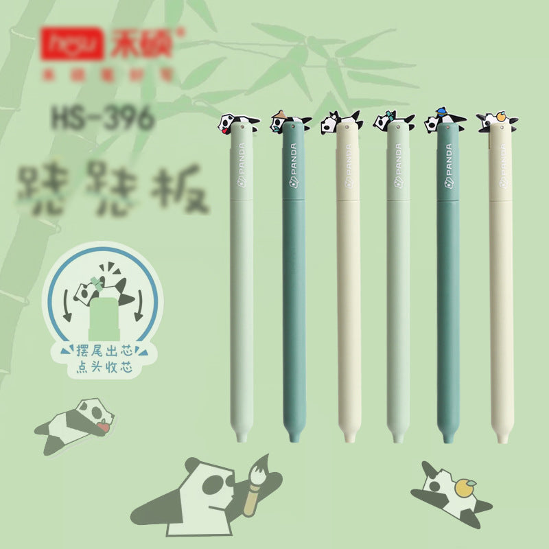 Kawaii Panda Clip Gel Pen 0.5mm Black Ink Pastel Bamboo Pen