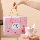 Cute Cat Paw Ceramic Mug with Heart Handle & Star Spoon Kawaii Coffee & Milk Cup Gift SparkelsSparkels