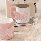 3D Butterfly Ceramic MugCute Aesthetic Coffee & Tea Cup Handmade Relief Butterfly Design Pink & Ivory Gift Mug SparkelsSparkels