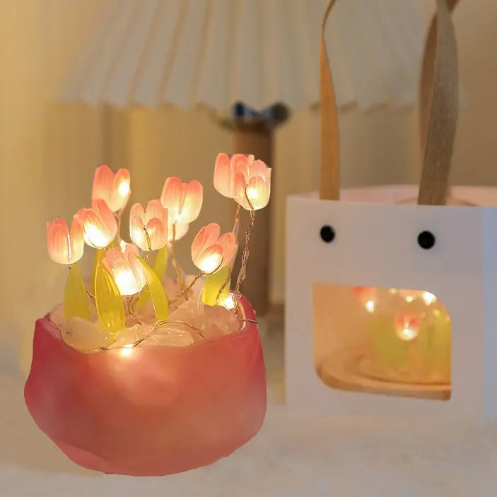 Tulip Flower LED Night Light Soft Warm Glow Mini Table Lamp Aesthetic Bedside Decor & Gift
