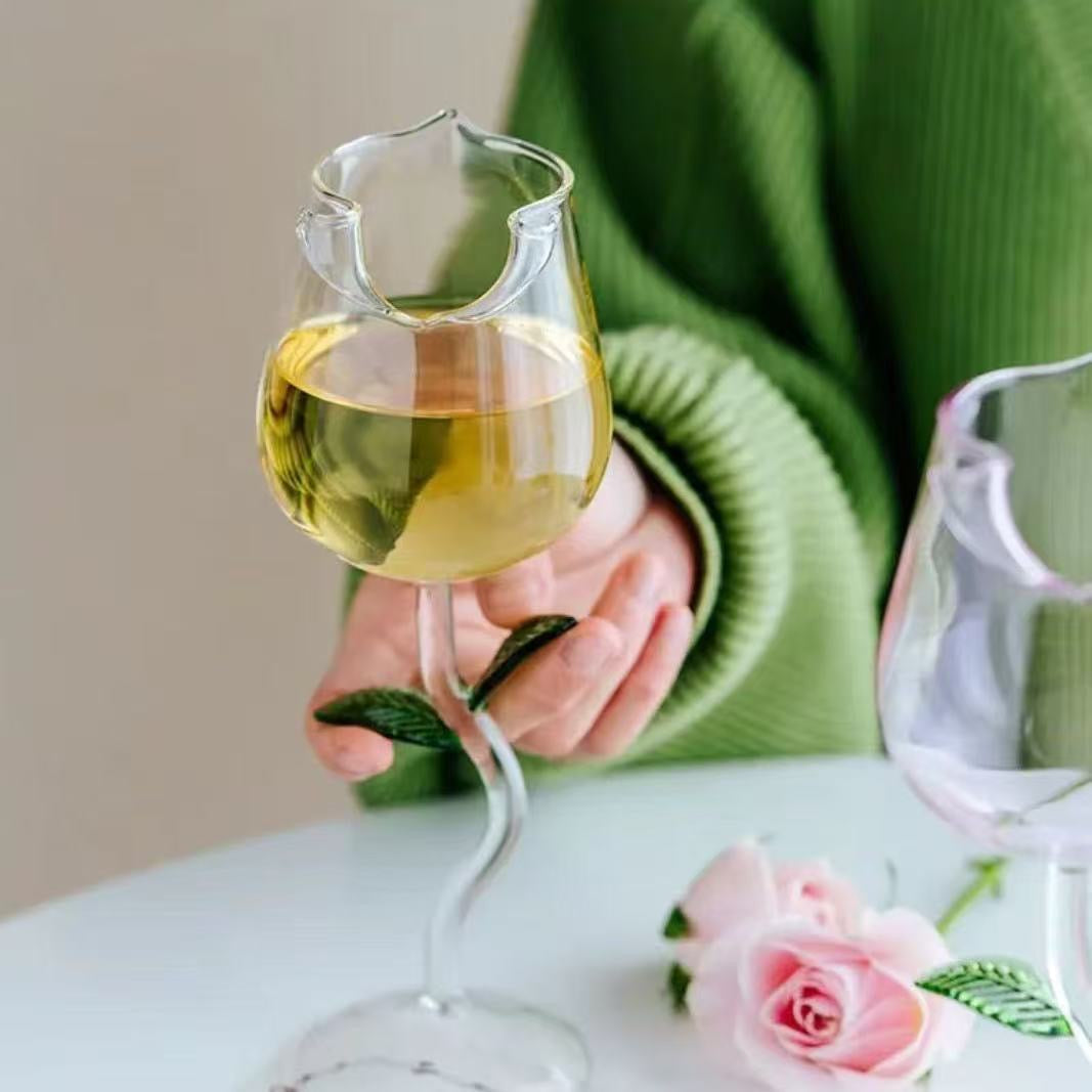 Creative Rose Shaped Wine Goblet Crystal Stem Glass for Wine & Champagne Romantic Gift for Valentine’s Day or Weddings