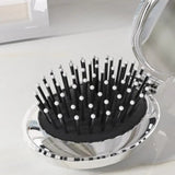 Portable Folding Mini Hair Brush with Compact Mirror Cute Bow Travel Pocket Comb SparkelsSparkels