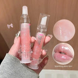 Jelly Plump Lip Oil Gloss Hydrating Tinted Lip Serum with Crystal Applicator SparkelsSparkels