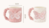 3D Butterfly Ceramic MugCute Aesthetic Coffee & Tea Cup Handmade Relief Butterfly Design Pink & Ivory Gift Mug SparkelsSparkels