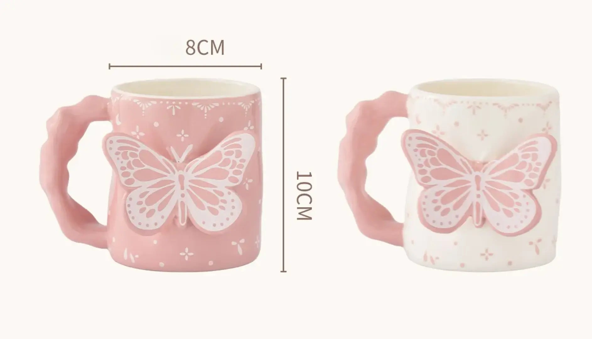 3D Butterfly Ceramic MugCute Aesthetic Coffee & Tea Cup Handmade Relief Butterfly Design Pink & Ivory Gift Mug SparkelsSparkels