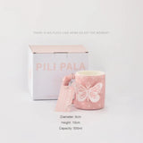 3D Butterfly Ceramic MugCute Aesthetic Coffee & Tea Cup Handmade Relief Butterfly Design Pink & Ivory Gift Mug SparkelsSparkels