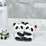Cute Panda Couple Toothbrush Holder Ceramic Bathroom Counter Organizer for Kids & Family SparkelsSparkels