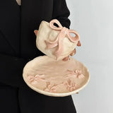 Handmade Ribbon Ceramic Coffee Cup & Saucer Set Luxury Artistic Tea Cup, Aesthetic Gift SparkelsSparkels