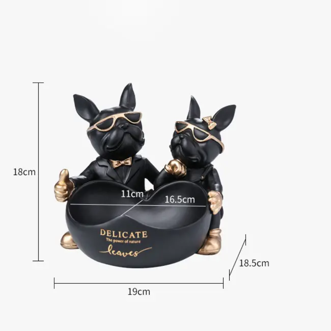 Luxury Bulldog Couple Decorative BowlResin Dog Statue Storage Tray Jewelry Keys & Candy Holder Home Decor SparkelsSparkels