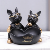 Luxury Bulldog Couple Decorative BowlResin Dog Statue Storage Tray Jewelry Keys & Candy Holder Home Decor SparkelsSparkels