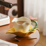 Vintage Flower Tea Cup & Leaf Saucer Set Handcrafted Ceramic Coffee Mug 280ml SparkelsSparkels