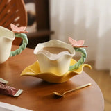 Vintage Flower Tea Cup & Leaf Saucer Set Handcrafted Ceramic Coffee Mug 280ml SparkelsSparkels