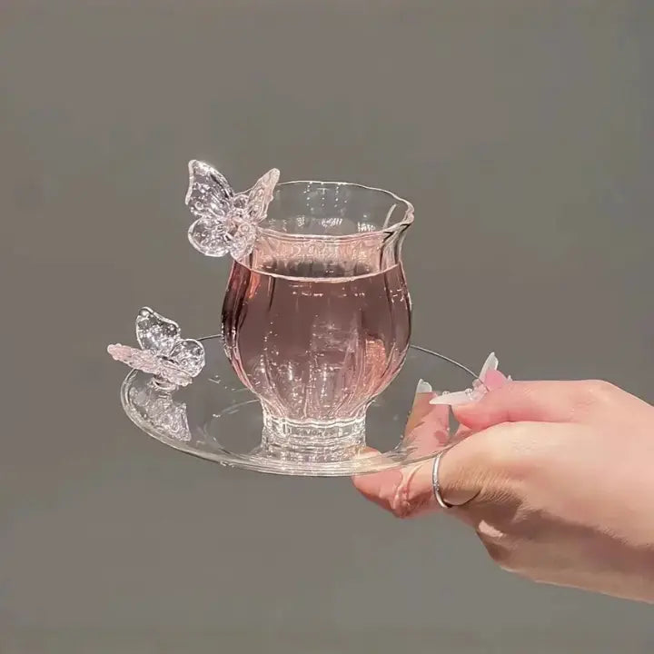 Crystal Butterfly Glass Cup & Saucer Set SparkelsSparkels