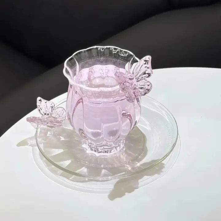 Crystal Butterfly Glass Cup & Saucer Set SparkelsSparkels