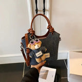 Cute Denim Teddy Bear Handbag Mini Crossbody Tote Bag for Women & Girls SparkelsSparkels