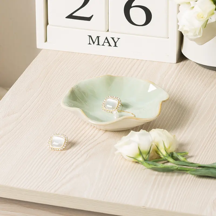 Elegant Ceramic Flower Jewelry Trinket DishRing Holder & Vanity Organizer Bowl SparkelsSparkels