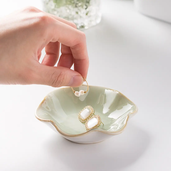 Elegant Ceramic Flower Jewelry Trinket DishRing Holder & Vanity Organizer Bowl SparkelsSparkels