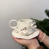 Handmade Butterfly Ceramic Cup & Saucer Set 270ml Cute Floral Aesthetic Coffee & Tea Cup