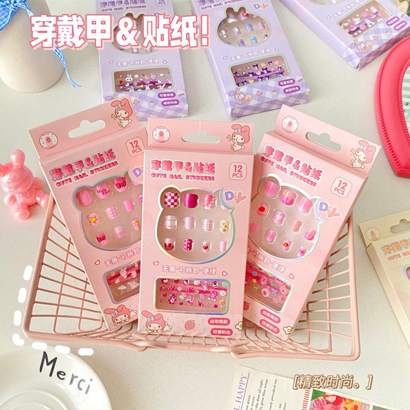 Kids Nail Art Set Embossed Nail Stickers with Adhesive & Tweezer