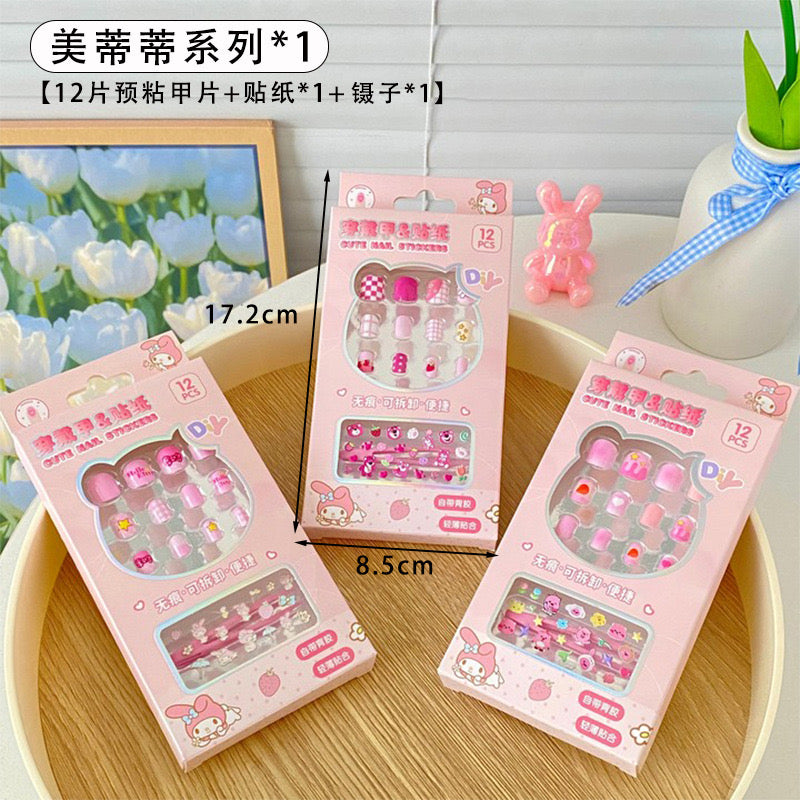 Kids Nail Art Set Embossed Nail Stickers with Adhesive & Tweezer