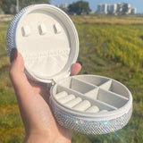 Portable Round Jewelry Box PU Zipper Storage Case for Rings, Earrings & Necklaces
